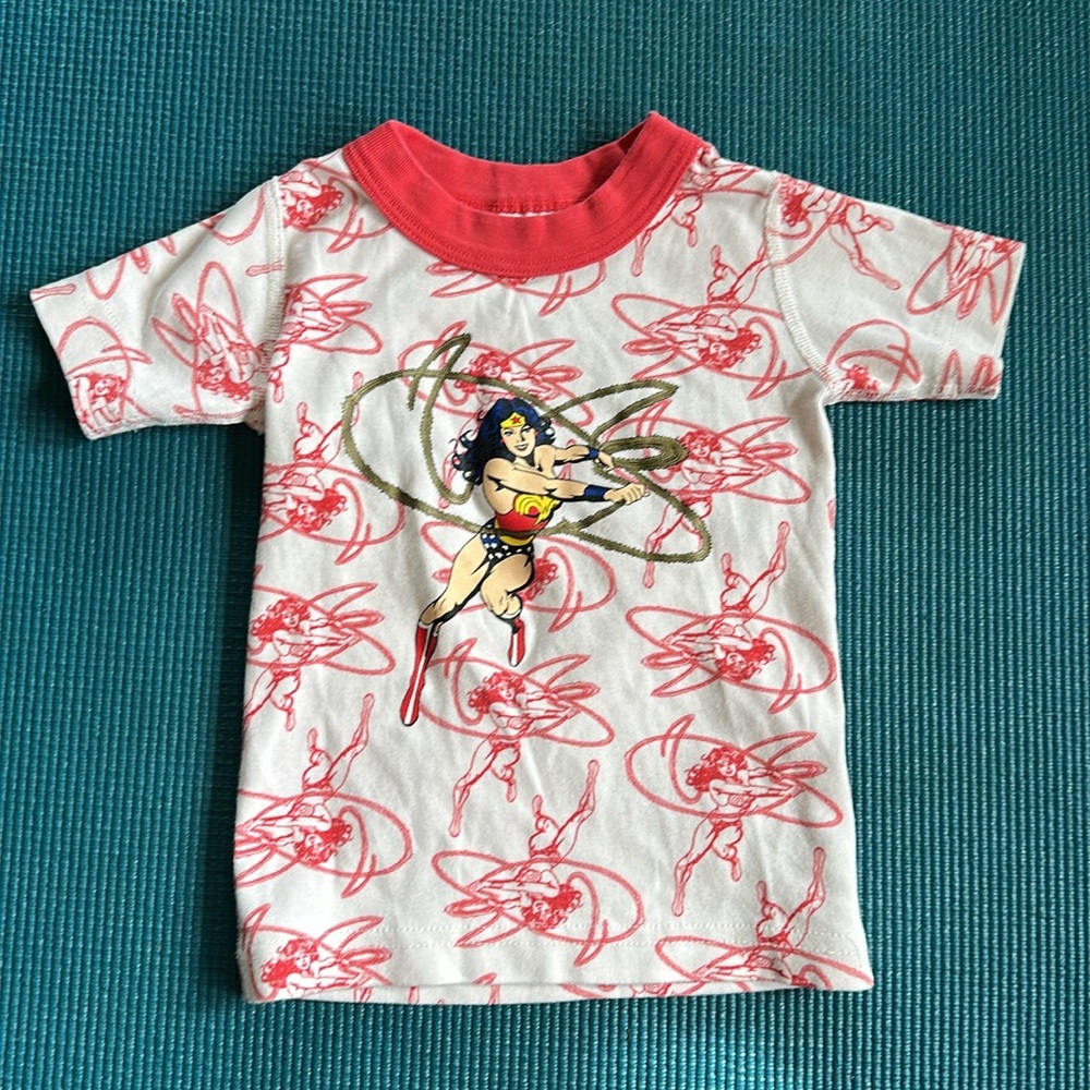 Hanna Andersson x Wonder Woman Allover Pattern Ringer T-Shirt Top Girl Toddler 2